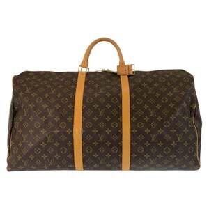 LOUIS VUITTON Brown Monogram Leather Keepall 60 Boston Bag
